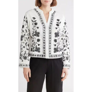 LIV Los Angeles Embroidered Floral Jacket White / Black Small 2-8